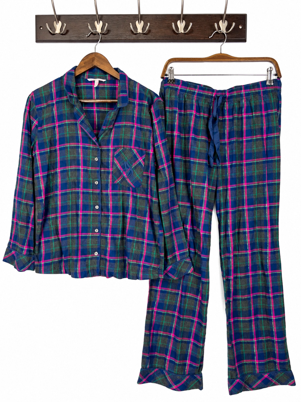 Victoria Secret Vintage Plaid Pajama Set Size Medium Pink Gingham Soft Cabincore